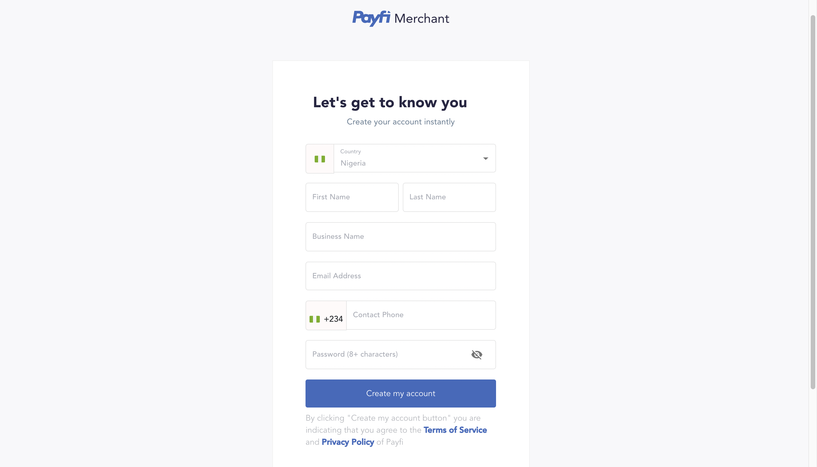 Merchant Register Page